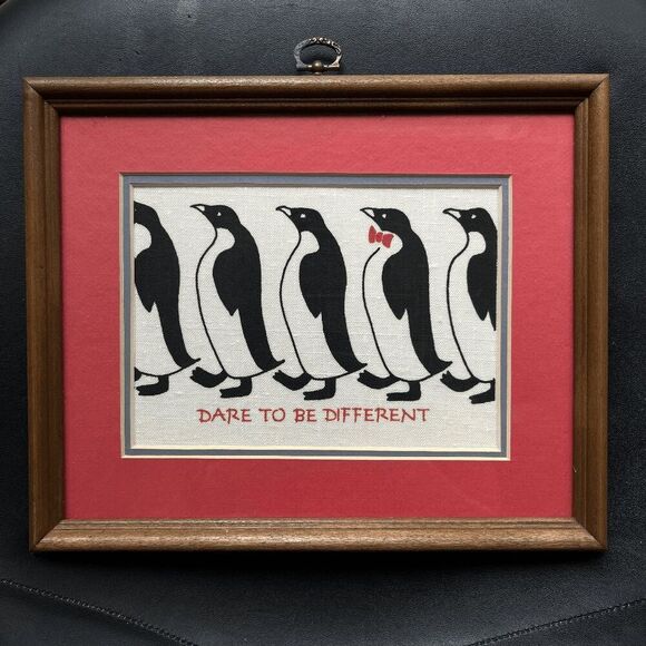 Dare to Be Different Penguin Framed Fabric Art Decor Print - 11×9 - Picture 1 of 11